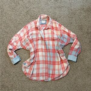 American Eagle Red, White, and Blue Plaid Button-Up Oversized Shirt XS